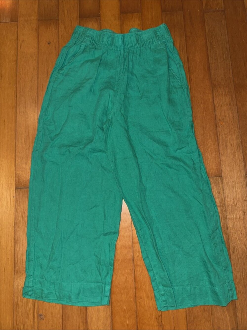 Tahari Green Relaxed Gaucho Wide Leg Pants 100% Linen Large